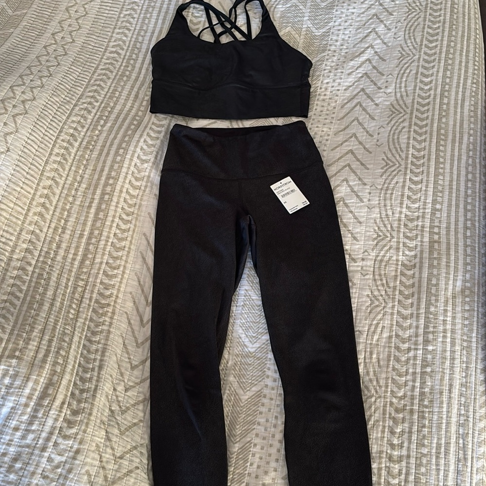 Nordstrom Women’s XS small cracked black leather workout set bra and leggings